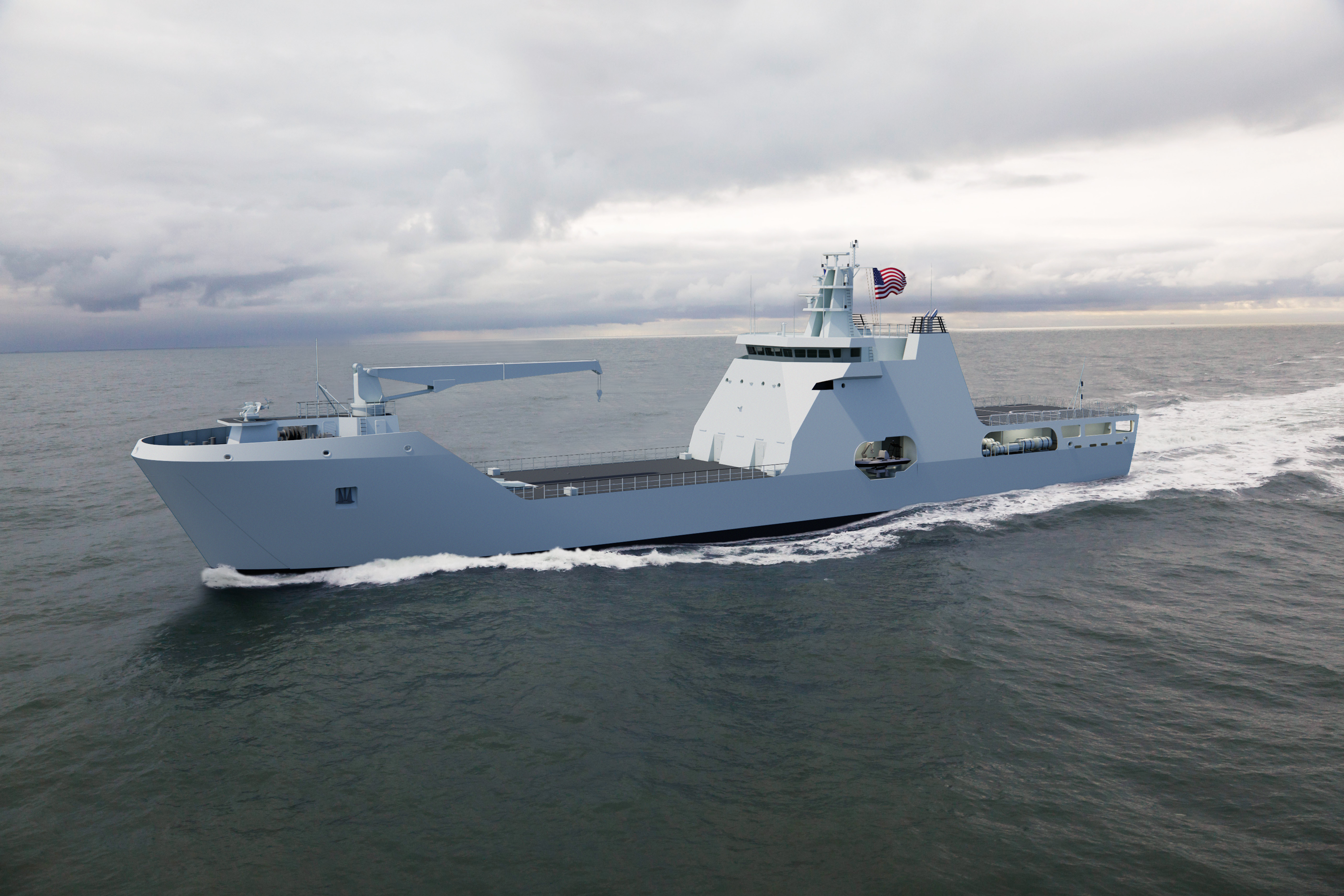 This is a graphic showing a rendering of a Medium Landing Ship.